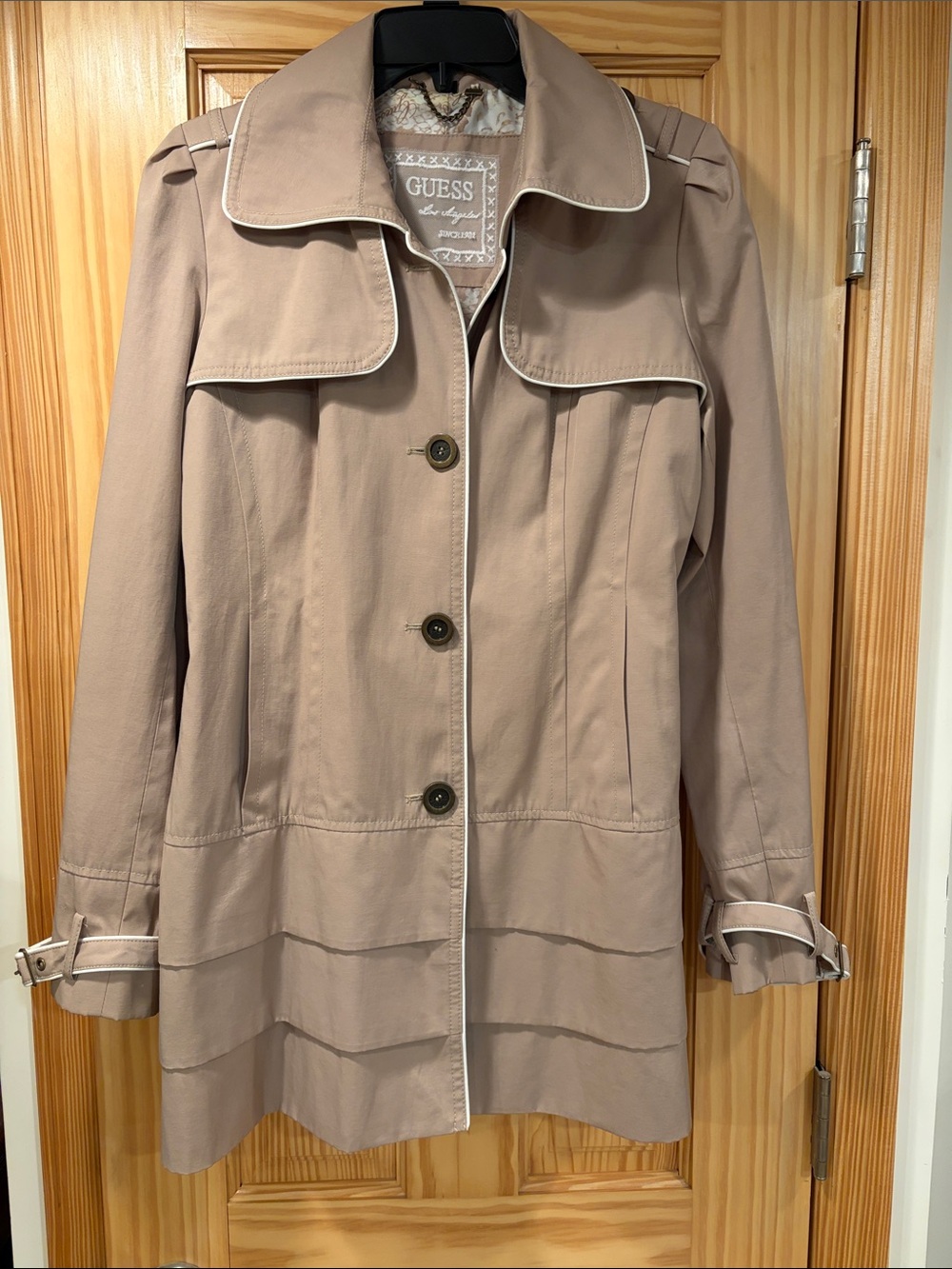 GUESS Women's Taupe Beige Trench Coat with Piped Trim